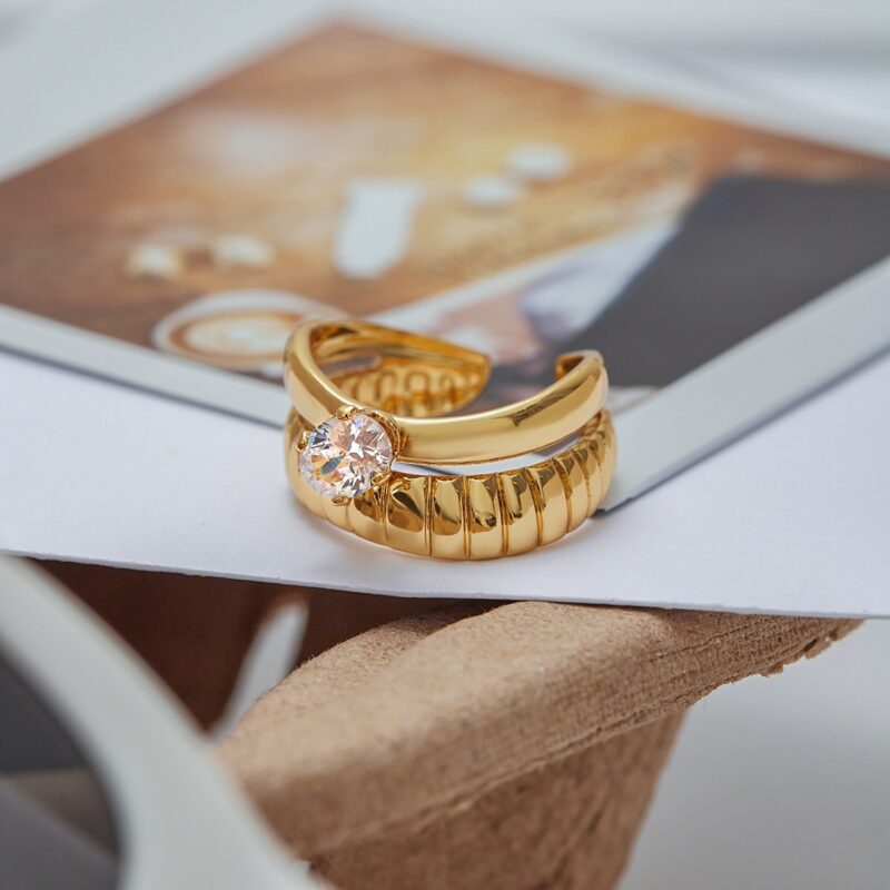 J&D Minimalist Stainless Steel Hollow-Out Floral Geometric Open Ring White Zircon Hypoallergenic Stackable EverydayJewelry - Image 2