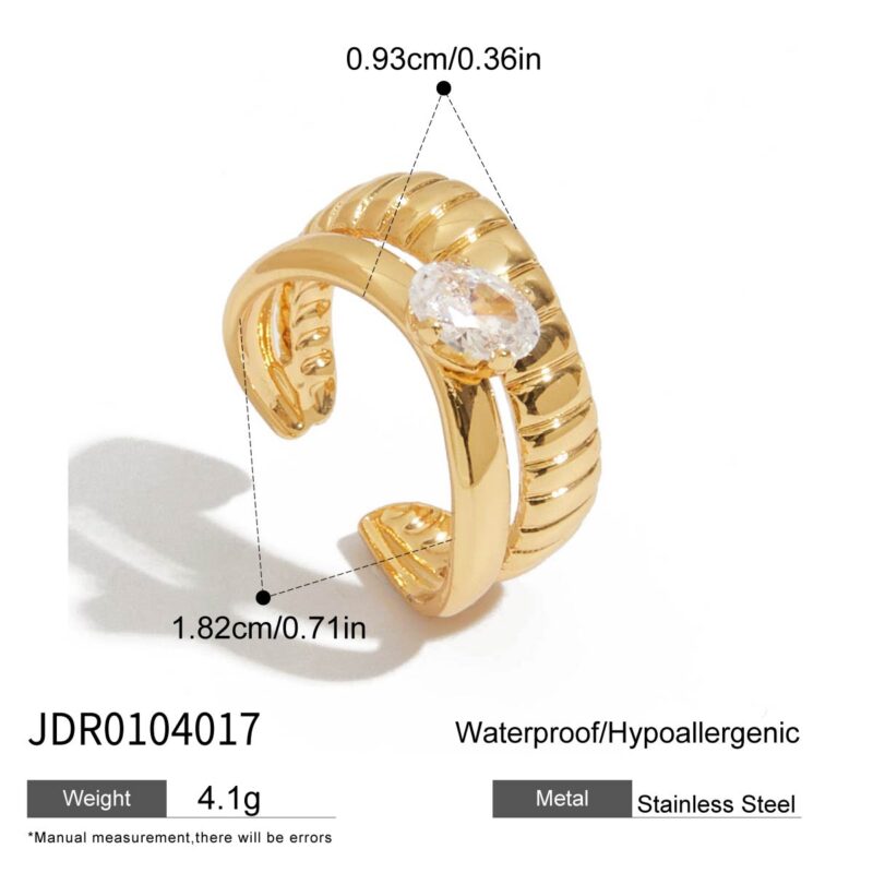 J&D Minimalist Stainless Steel Hollow-Out Floral Geometric Open Ring White Zircon Hypoallergenic Stackable EverydayJewelry - Image 5