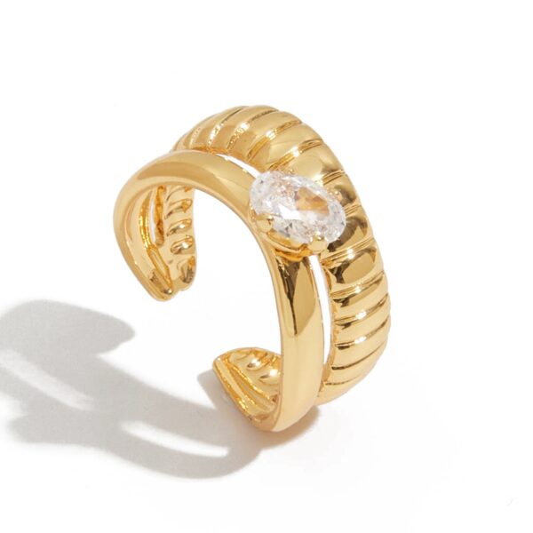 J&D Minimalist Stainless Steel Hollow-Out Floral Geometric Open Ring White Zircon Hypoallergenic Stackable EverydayJewelry