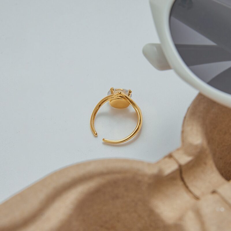 J&D Minimalist Stainless Steel Hollow-Out Floral Geometric Open Ring White Zircon Hypoallergenic Stackable EverydayJewelry - Image 3