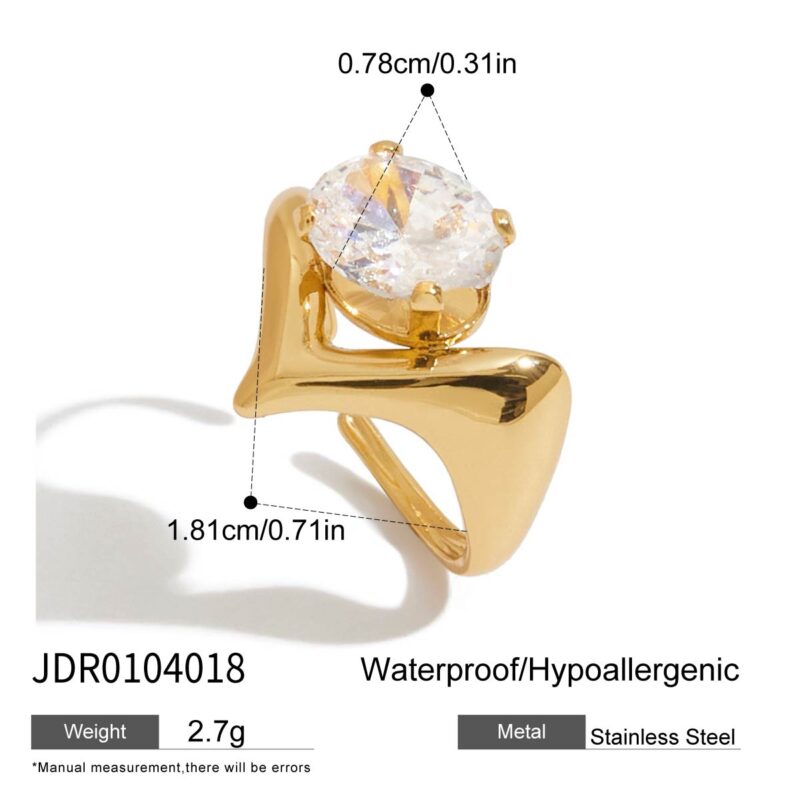 J&D Minimalist Stainless Steel Hollow-Out Floral Geometric Open Ring White Zircon Hypoallergenic Stackable EverydayJewelry - Image 5