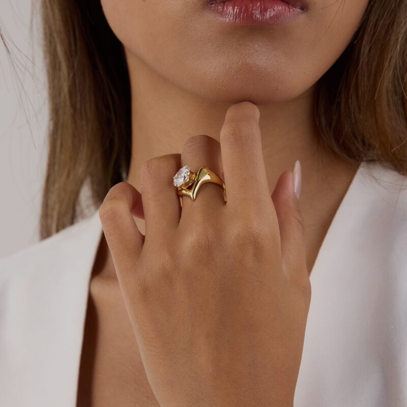 J&D Minimalist Stainless Steel Hollow-Out Floral Geometric Open Ring White Zircon Hypoallergenic Stackable EverydayJewelry - Image 4