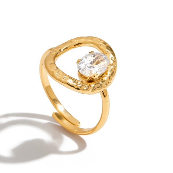 J&D Minimalist Stainless Steel Hollow-Out Floral Geometric Open Ring White Zircon Hypoallergenic Stackable EverydayJewelry