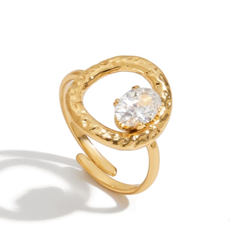 J&D Minimalist Stainless Steel Hollow-Out Floral Geometric Open Ring White Zircon Hypoallergenic Stackable EverydayJewelry - Image 2