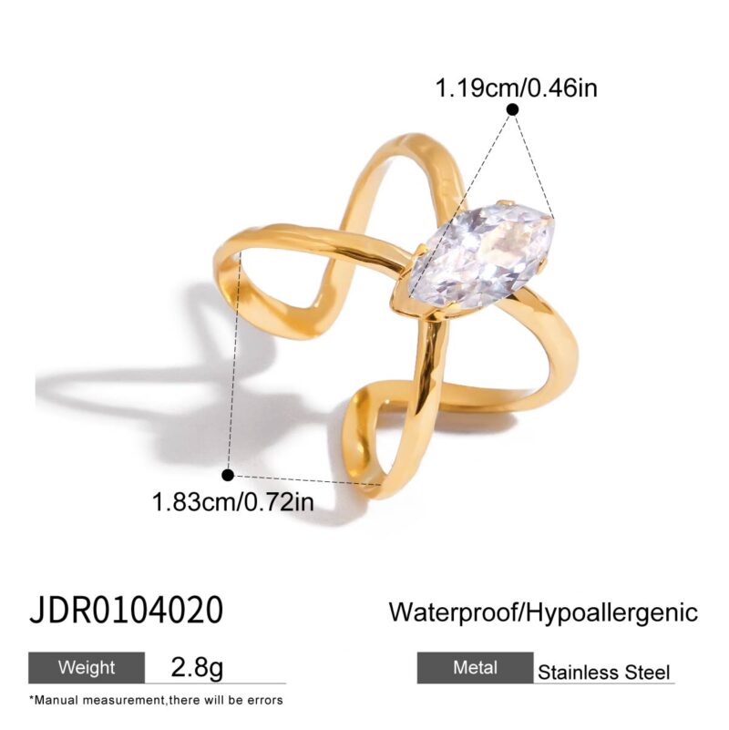Modern Minimalist Women's 18K Gold Hammered Cross Hollow Zircon Geometric Ring - Image 6