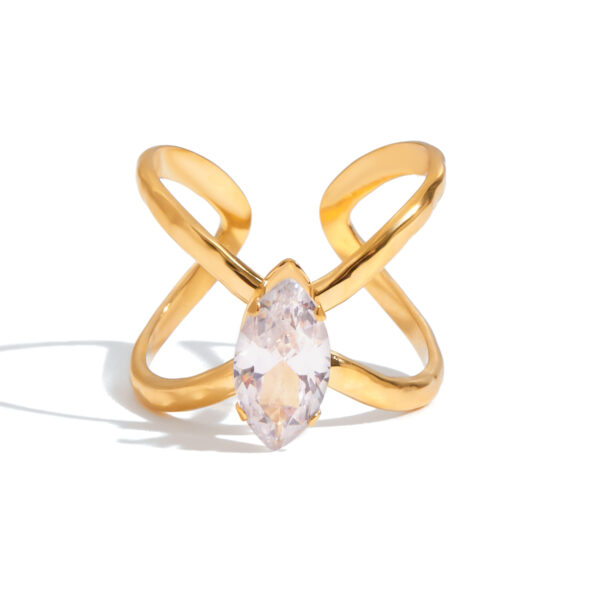 Modern Minimalist Women's 18K Gold Hammered Cross Hollow Zircon Geometric Ring