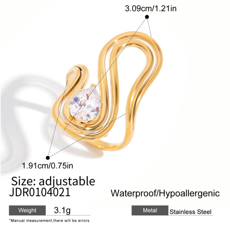 Modern Minimalist Women's 18K Gold Double Hollow S-Shape Zircon Geometric Ring - Image 5