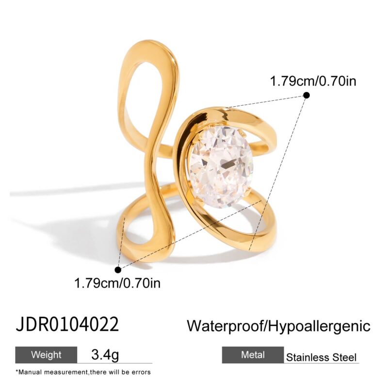 Modern Minimalist Women's 18K Gold Smooth Irregular Zircon Geometric Ring - Image 5