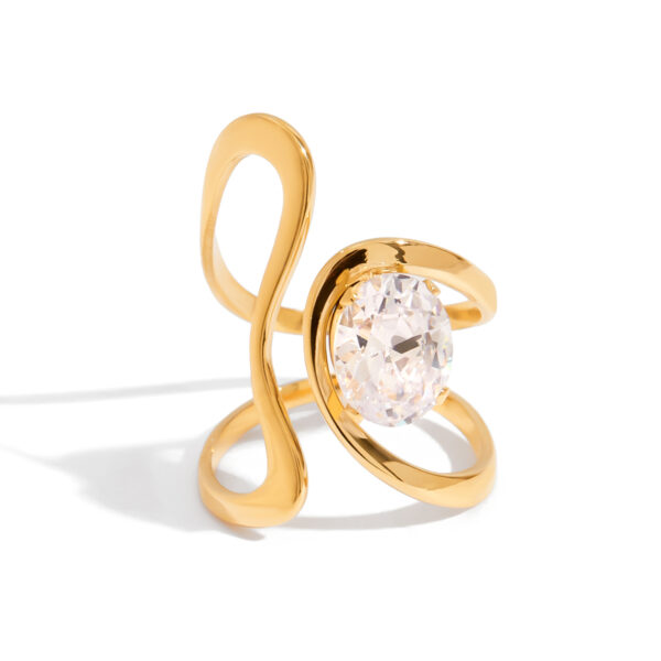 Modern Minimalist Women's 18K Gold Smooth Irregular Zircon Geometric Ring