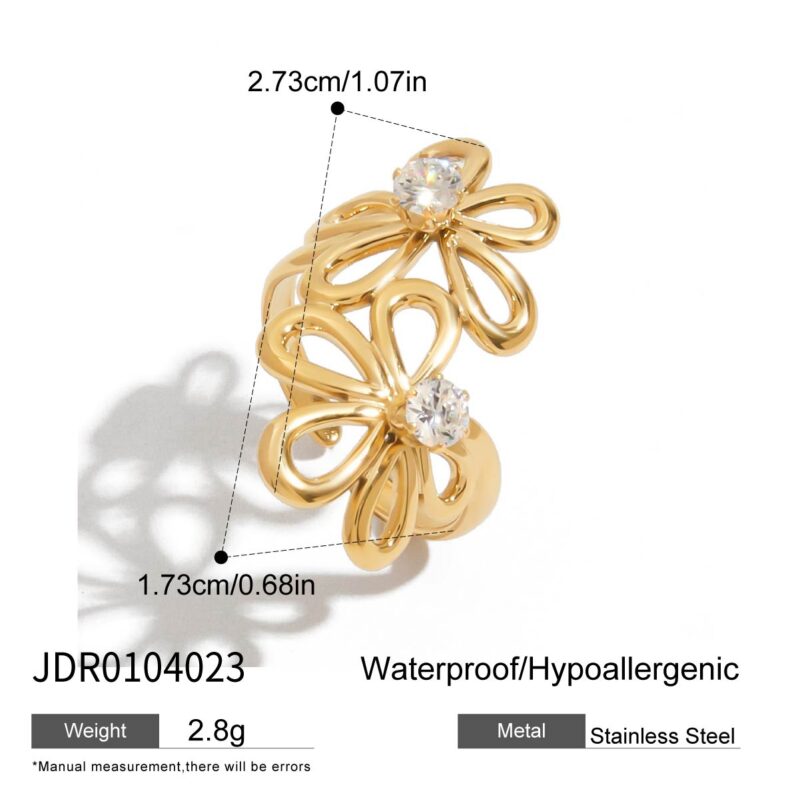 J&D Minimalist Stainless Steel Hollow-Out Floral Geometric Open Ring White Zircon Hypoallergenic Stackable EverydayJewelry - Image 6