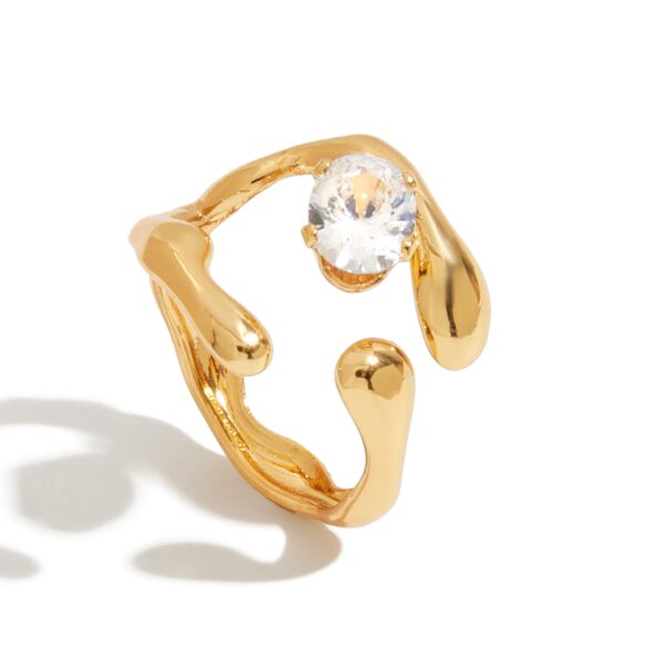 J&D Minimalist Stainless Steel Hollow-Out Floral Geometric Open Ring White Zircon Hypoallergenic Stackable EverydayJewelry