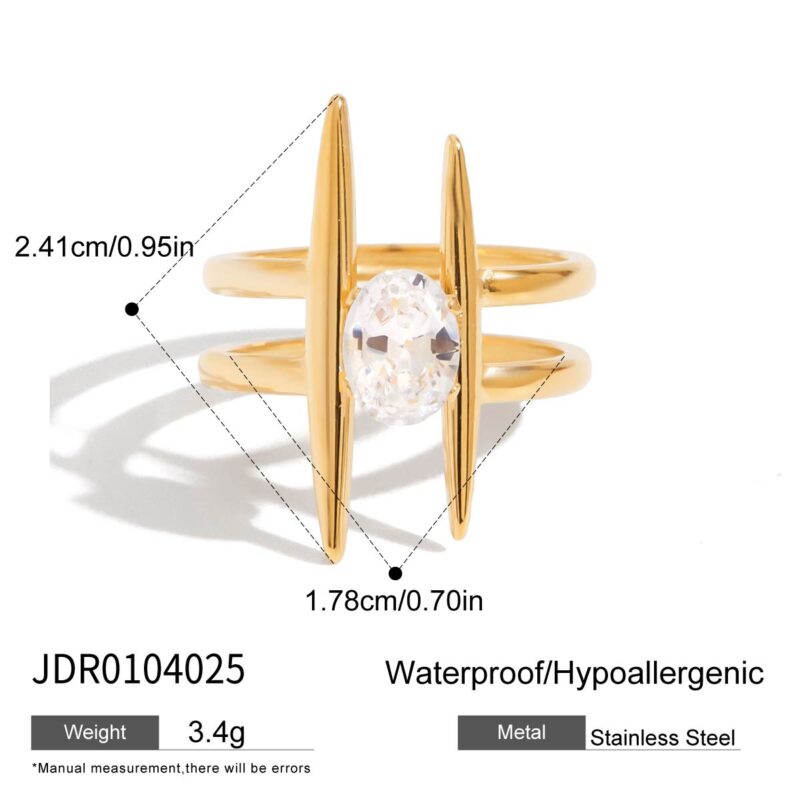 Modern Minimalist Women's 18K Gold Double Layer Smooth Zircon Geometric Ring - Image 2