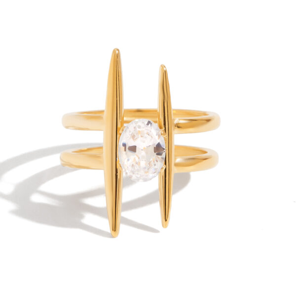 Modern Minimalist Women's 18K Gold Double Layer Smooth Zircon Geometric Ring