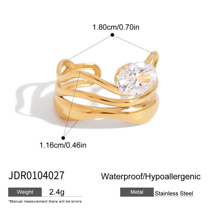 Modern Minimalist Women's 18K Gold Triple Layer Hollow Zircon Geometric Ring - Image 4