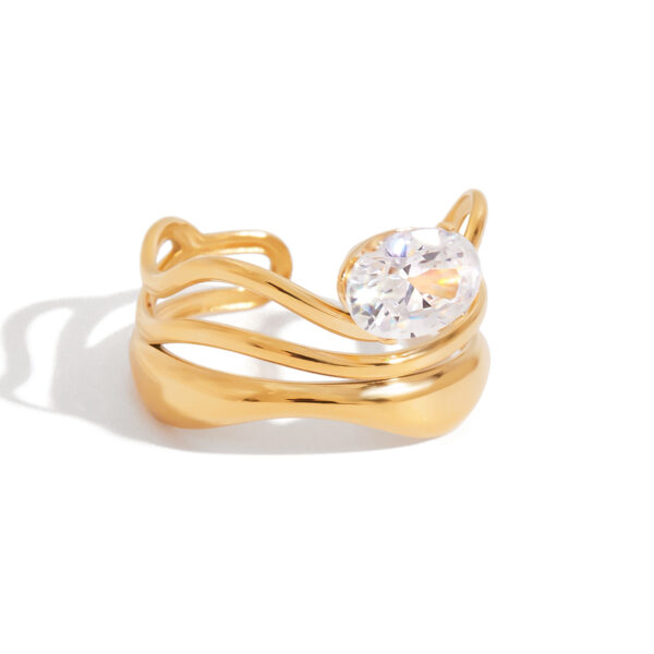 Modern Minimalist Women's 18K Gold Triple Layer Hollow Zircon Geometric Ring