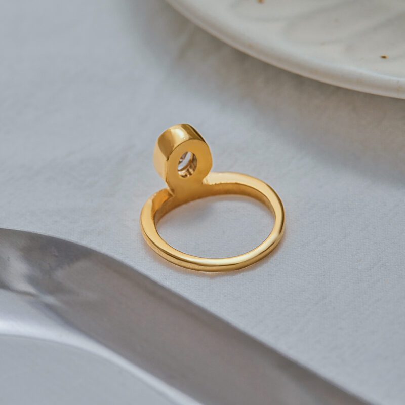 Minimalist Women's 18K Gold Stainless Steel Round Zircon Simple Ring - Image 2