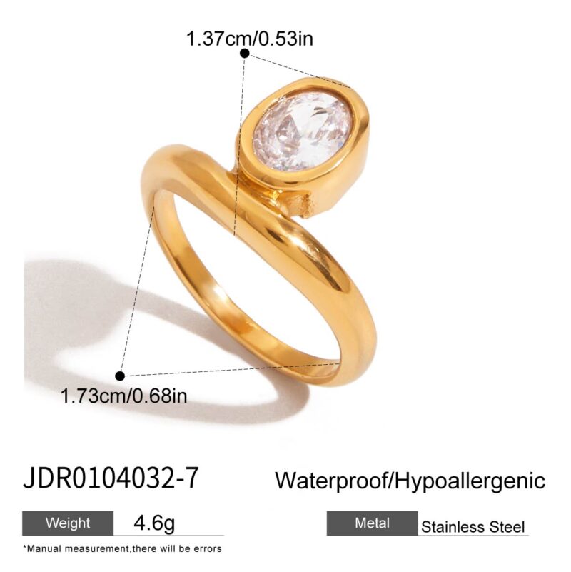 Minimalist Women's 18K Gold Stainless Steel Round Zircon Simple Ring - Image 6