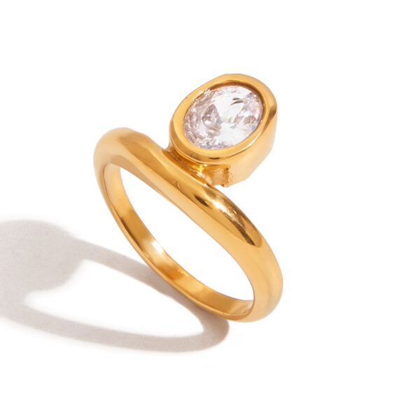 Minimalist Women's 18K Gold Stainless Steel Round Zircon Simple Ring