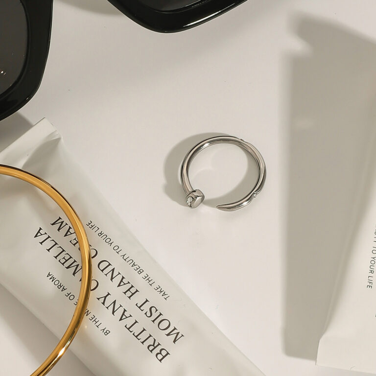 Unisex Minimalist Steel Color Stainless Steel Diamond Nail Open Ring - Image 2