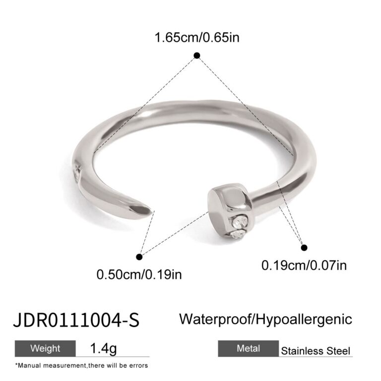 Unisex Minimalist Steel Color Stainless Steel Diamond Nail Open Ring - Image 4