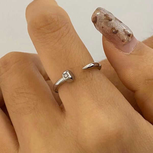 Unisex Minimalist Steel Color Stainless Steel Diamond Nail Open Ring - Image 3