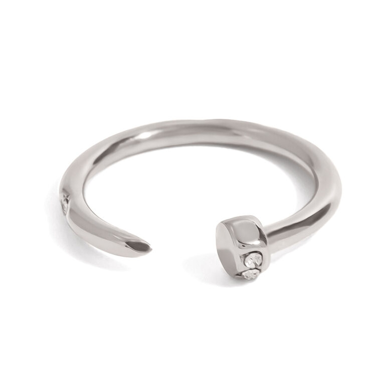 Unisex Minimalist Steel Color Stainless Steel Diamond Nail Open Ring