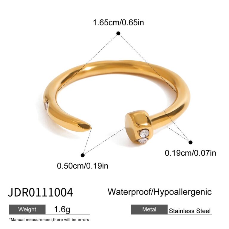Unisex Minimalist 18K Gold Stainless Steel Diamond Nail Open Ring - Image 5