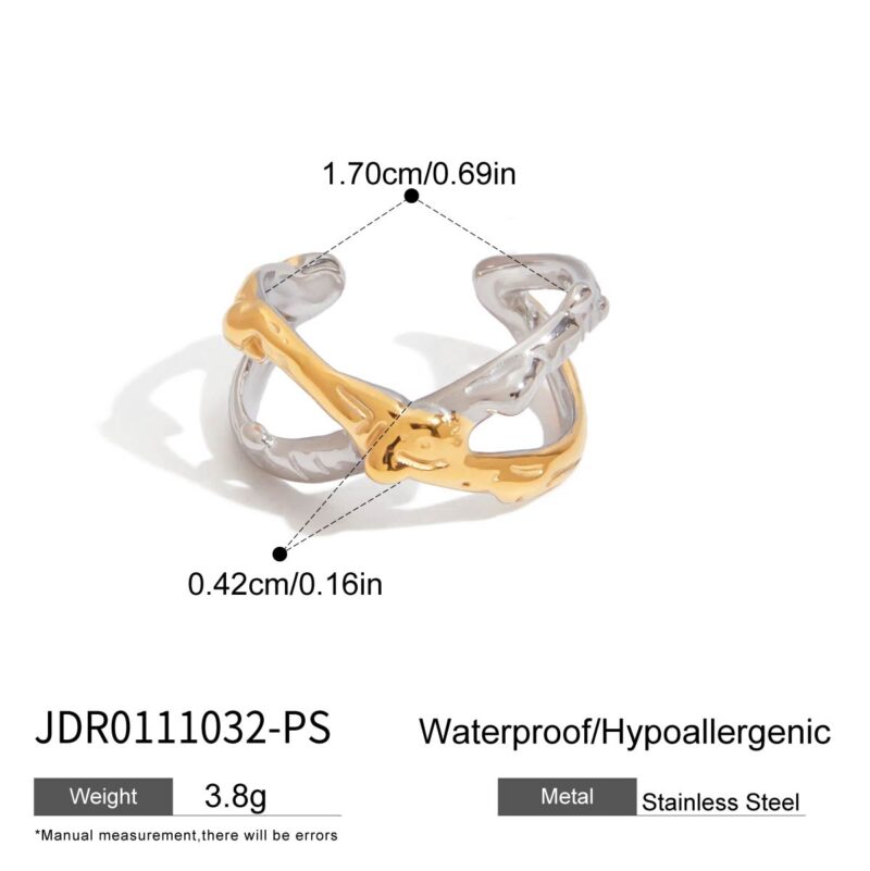 Stainless Steel Cross Ring - Minimalist Hollow Hammered Adjustable Open Band for Women - Image 5