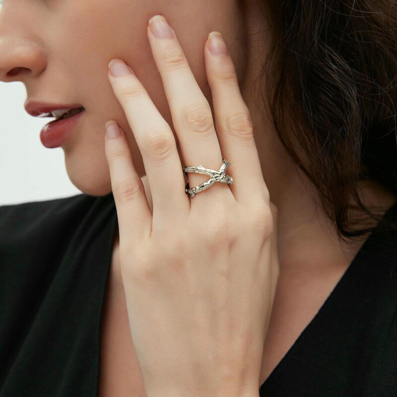 Stainless Steel Cross Ring - Minimalist Hollow Hammered Adjustable Open Band for Women - Image 3