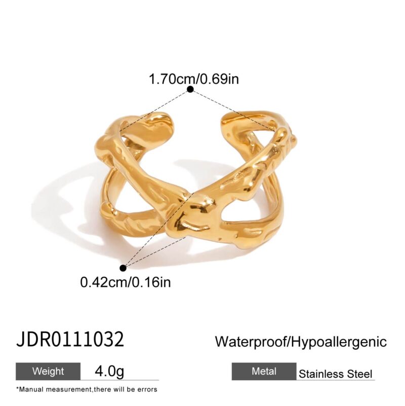 Stainless Steel Minimalist Cross Ring - Hollow Hammered Adjustable Open Band for Women - Image 5