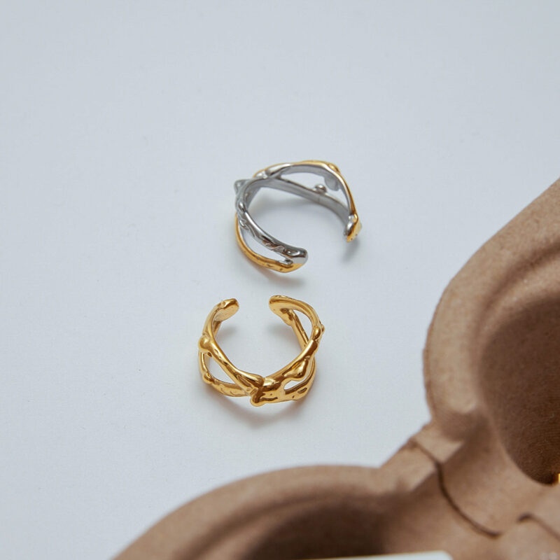 Stainless Steel Cross Ring - Minimalist Hollow Hammered Adjustable Open Band for Women - Image 4