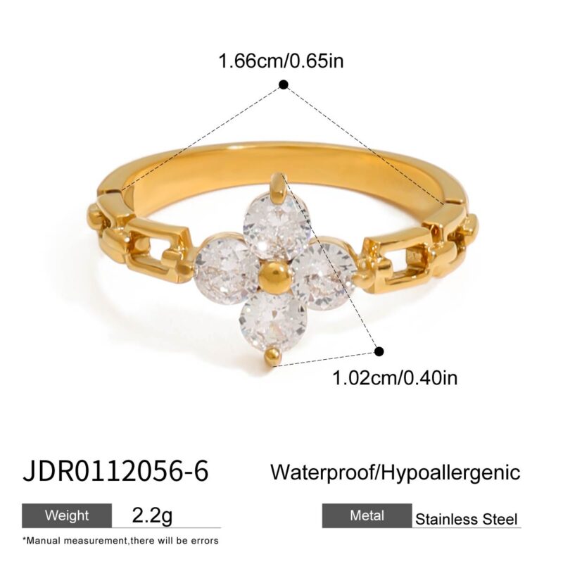 J&D Modern Luxury 18K Gold Stainless Steel Lucky Leaf Clover Zircon Watch Rings for Women - Image 5