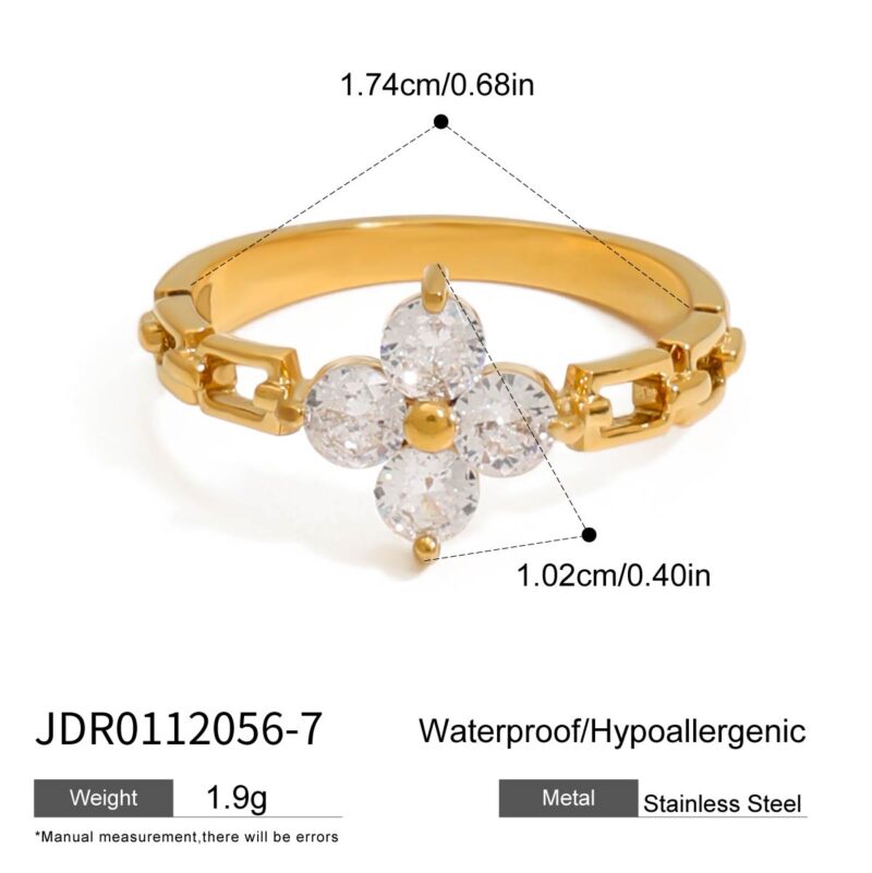 J&D Modern Luxury 18K Gold Stainless Steel Lucky Leaf Clover Zircon Watch Rings for Women - Image 6