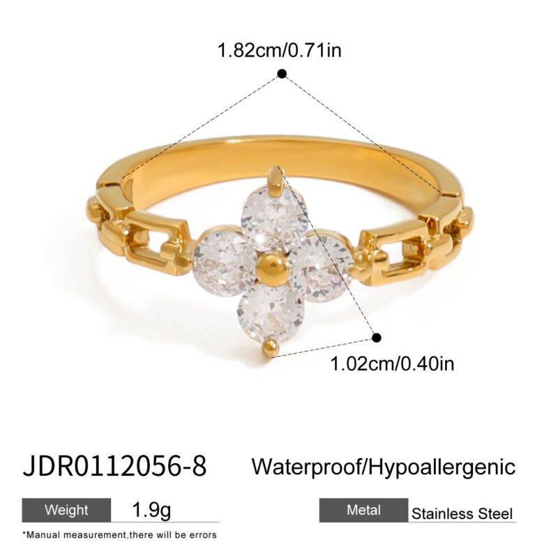 J&D Modern Luxury 18K Gold Stainless Steel Lucky Leaf Clover Zircon Watch Rings for Women - Image 7