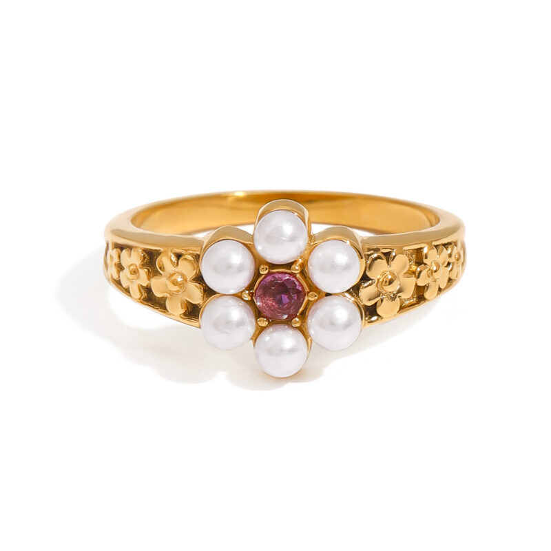 J&D Best Selling Vintage Stainless Steel 18K Gold Rings Luxury Jewelry Pearl Heart Square Watch Rings