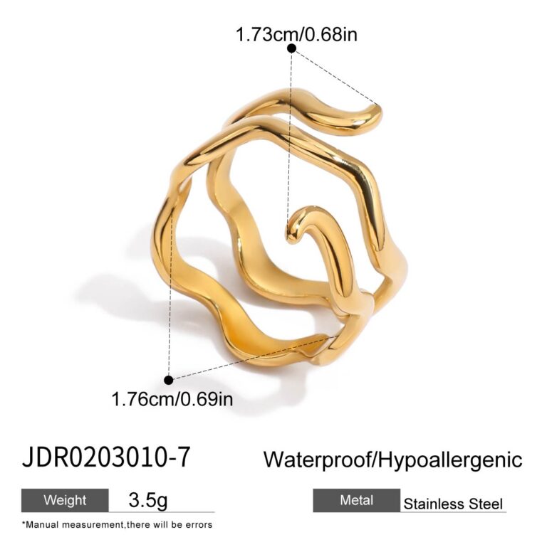 Modern Minimalist 18K Gold Stainless Steel Double Wave Ring - Stackable Geometric Jewelry for Women - Image 5