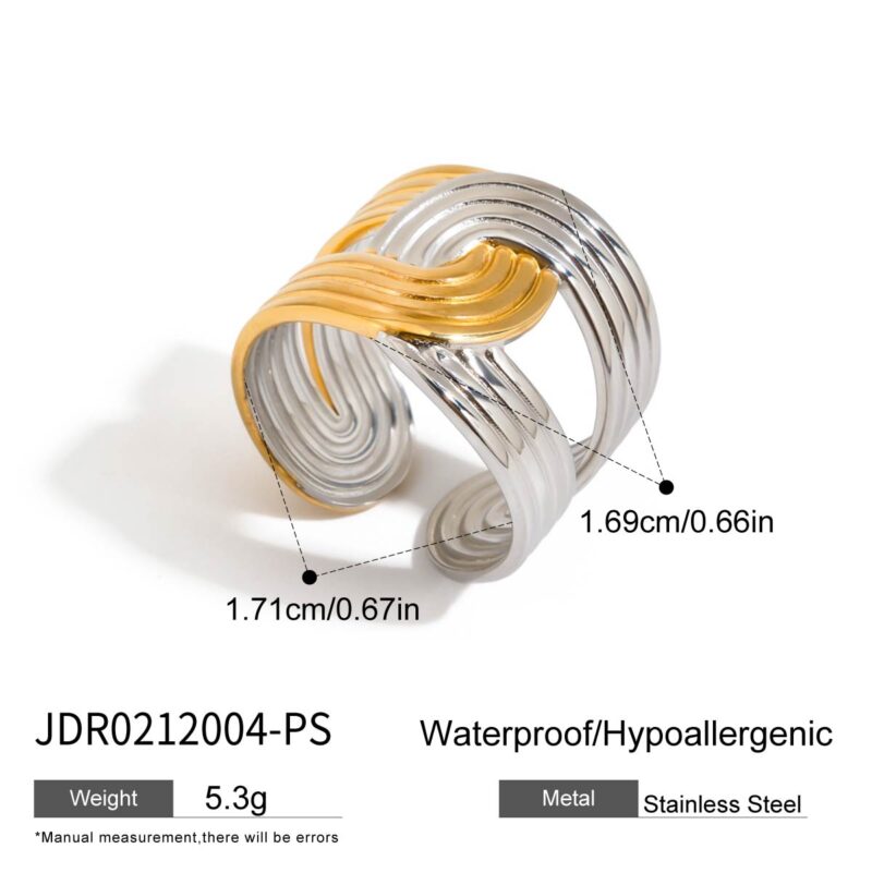 J&D Tarnish Free Jewelry Hypoallergenic Stainless Steel 18k Gold Plated Silver Color Two Tone Irregular Open Rings - Image 5