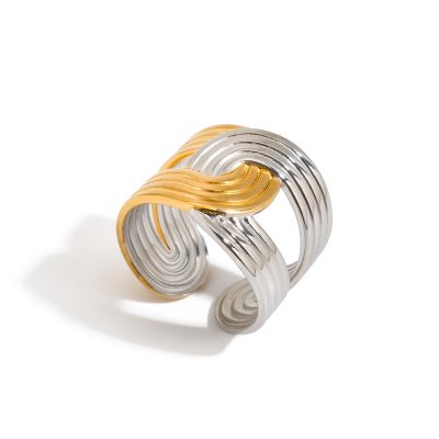 J&D Tarnish Free Jewelry Hypoallergenic Stainless Steel 18k Gold Plated Silver Color Two Tone Irregular Open Rings