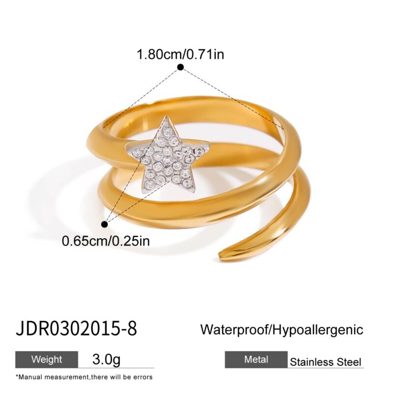 J&D Sweet Romantic 18K Gold Stainless Steel Rings Rhinestone Five-pointed Star Three-layer Rings - Image 7