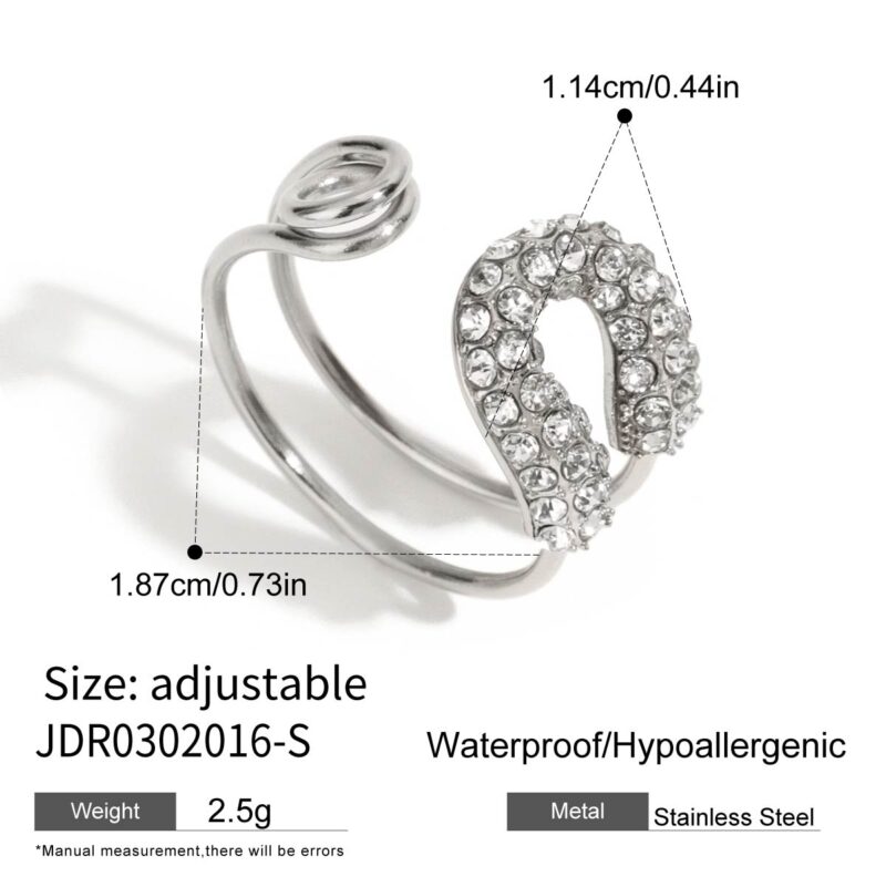 J&D Women Romantic Paperclip Open Ring 18K Gold Plated Stainless Steel Crystal Adjustable Elegant Stackable Jewelry Gift for Her - Image 6