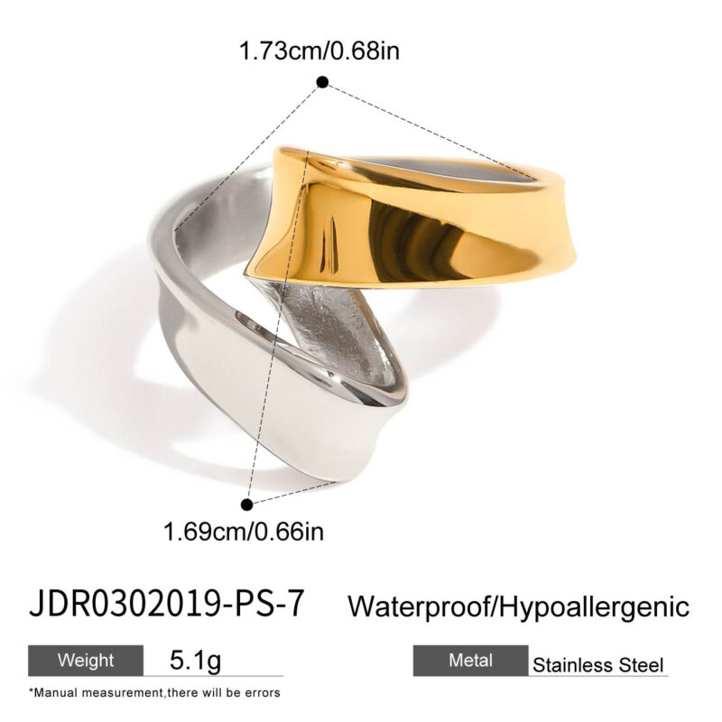 J&D 18K Gold Plate Stainless Steel Rings Modern Minimalist Gold and Silver Glossy Line Twisted Ring - Image 5