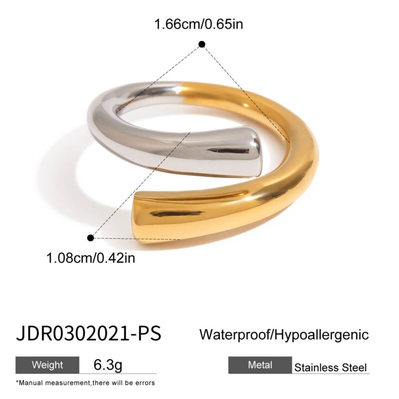 J&D Edgy Sweet Women's 18K Gold Plated Stainless Steel Two Tone Open Ring Stackable Minimalist Jewelry Y2K Dainty Statement Ring - Image 6