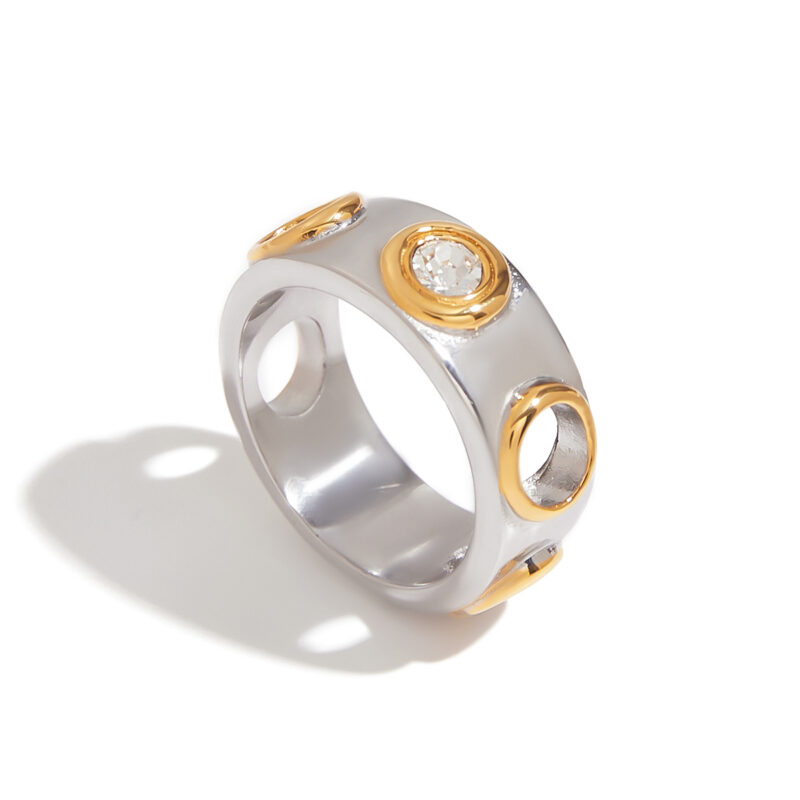 J&D Women Punk Stainless Steel Ring 18K Gold Plated Zirconia Two-Tone Openwork Gothic Edgy Jewelry Bold Statement Gift for Her - Image 2