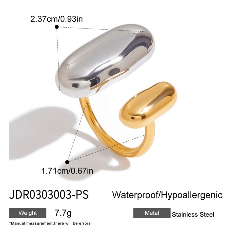 J&D Fashion Statement Two Tone Ring 18K Gold Plated Stainless Steel Double Layered Smooth Ring Stackable - Image 5