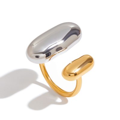 J&D Fashion Statement Two Tone Ring 18K Gold Plated Stainless Steel Double Layered Smooth Ring Stackable