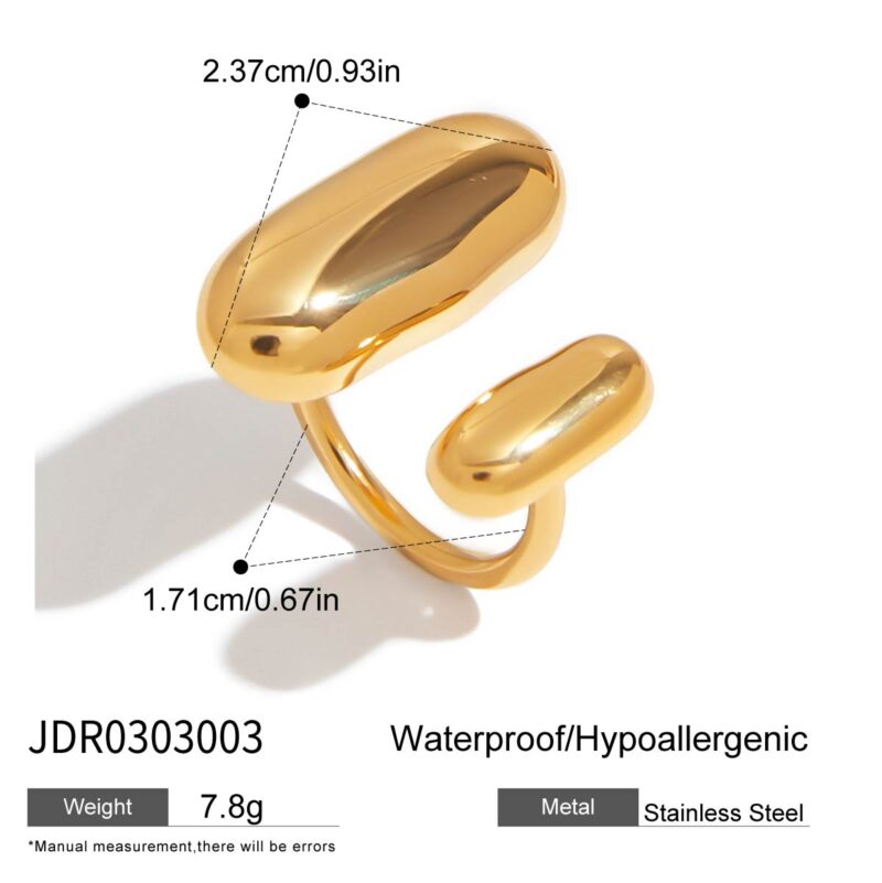 J&D Modern Minimalist Two-Tone Oval Ring 18K Gold Stainless Steel Adjustable Beaded Stackable Jewelry Minimalist Gift for Women - Image 5
