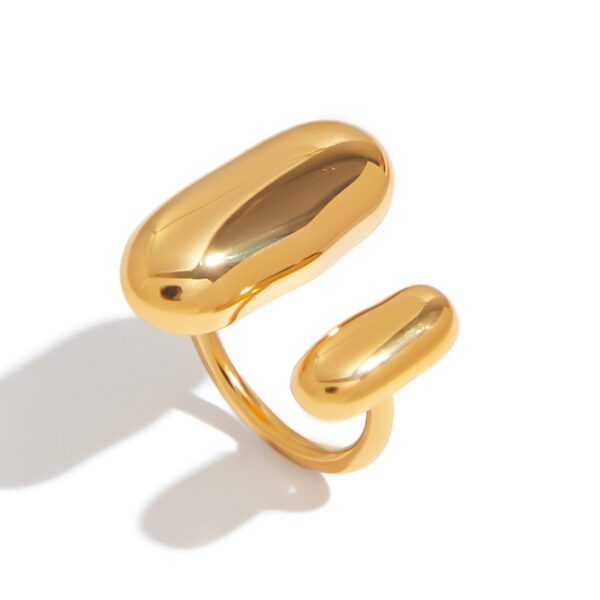 J&D Modern Minimalist Two-Tone Oval Ring 18K Gold Stainless Steel Adjustable Beaded Stackable Jewelry Minimalist Gift for Women