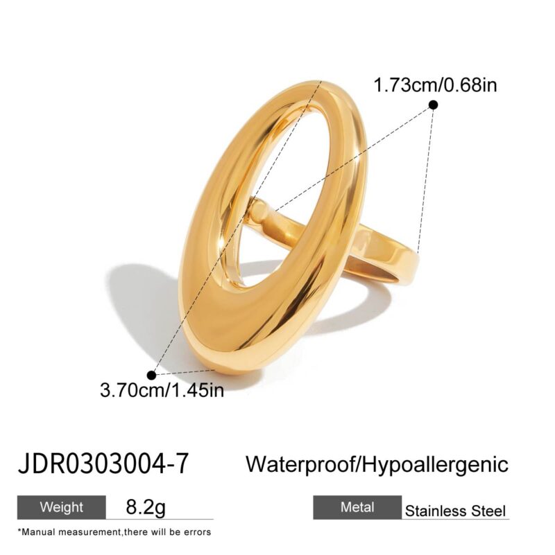 J&D Women Modern Minimalist 18K Gold Stainless Steel Sleek Hollow-Out Oval Ring Stackable Industrial Femininity Jewelry - Image 6