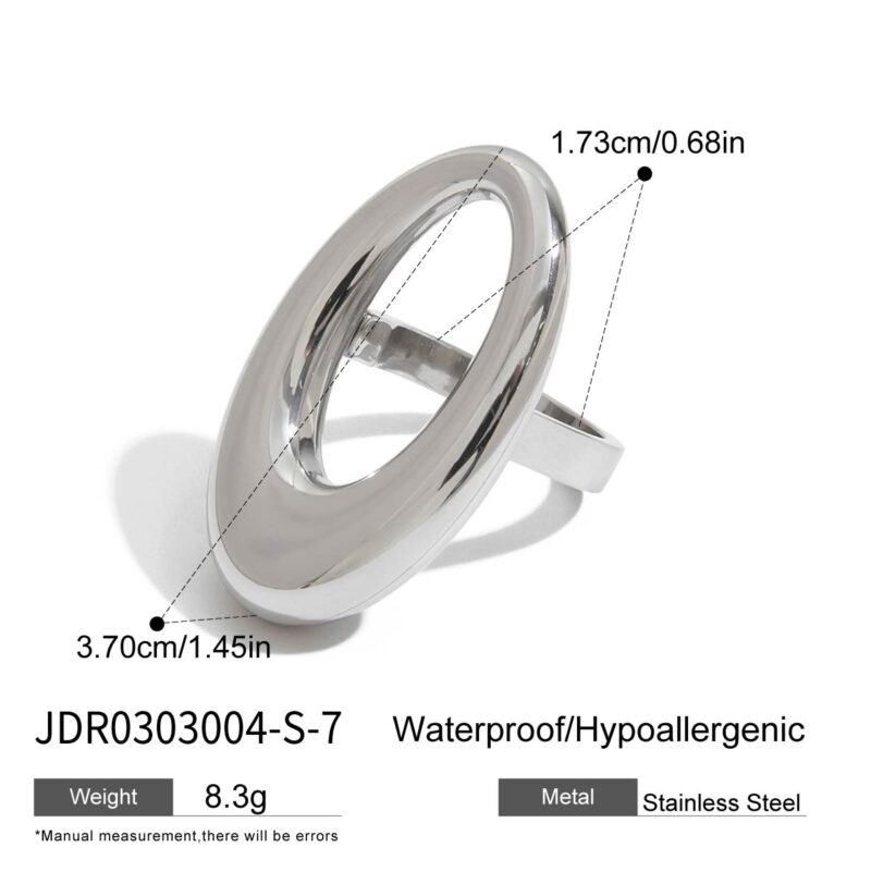 J&D Women Modern Minimalist 18K Gold Stainless Steel Sleek Hollow-Out Oval Ring Stackable Industrial Femininity Jewelry - Image 6