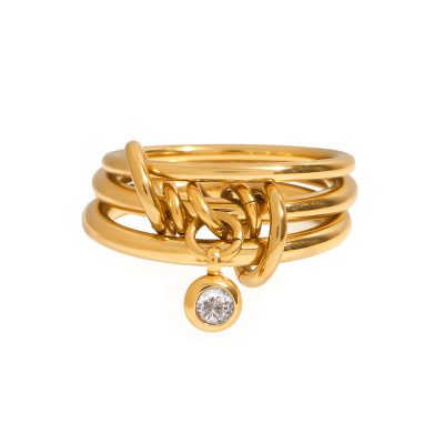 J&D Modern Fashion 18K Gold Plated Stainless Steel Multi-ring Multi-finger Zircon Charm Link Rings